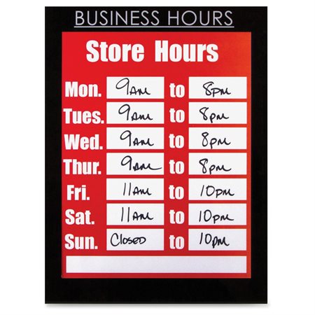 8.5" x 11" Magnetic Business Hours Sign Holder, Black