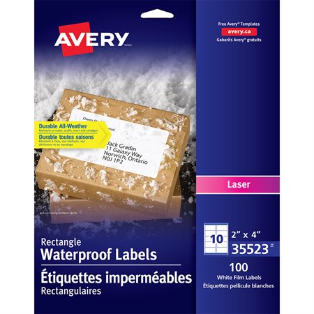 Étiquettes de film imperméables rectangulaires Avery