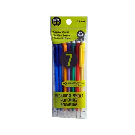 Pack of 7 mechanical pencils with eraser tip & 3 leads